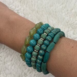 Turquoise and Green Beaded Bracelet Set